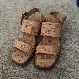 AEROSOLES Dove Cork-Effect Tan Platform Strappy Sandals